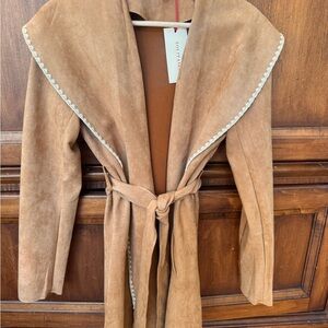 Solitaire Camel Suede Cape Coat